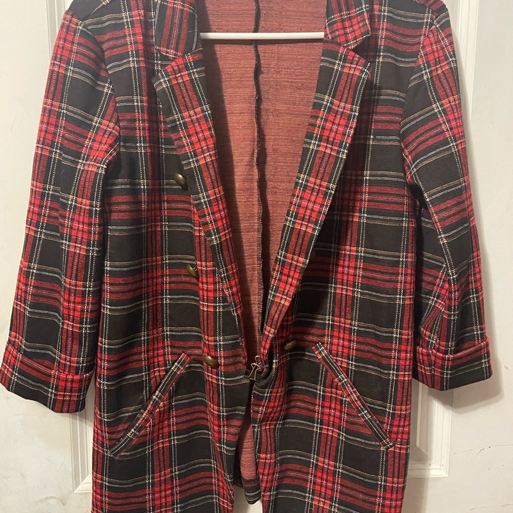 Maurices Red and Black Plaid Blazer